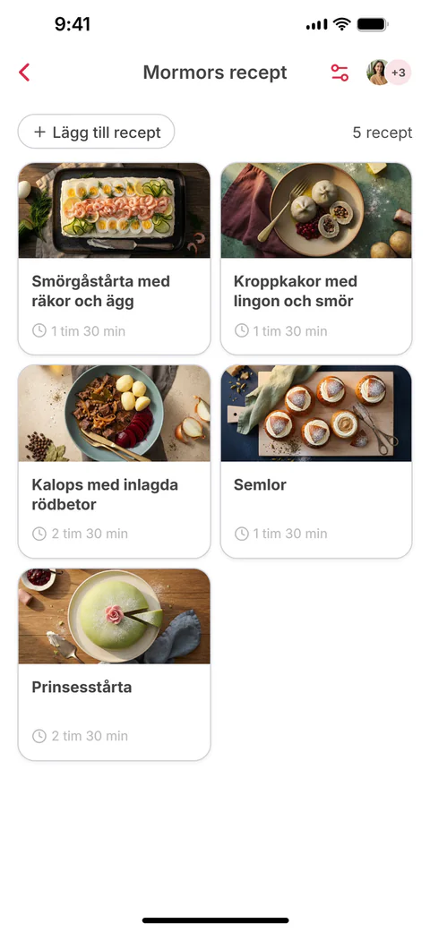 Den delade samlingen ”Mormors recept” med sex recept; det sjätte, Kåldolmar med gräddsås och lingon, har just lagts till