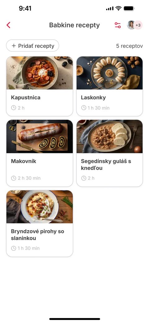 Zdieľaná zbierka „Babkine recepty“ so šiestimi receptmi; šiesty, Šišky s lekvárom, práve pribudol