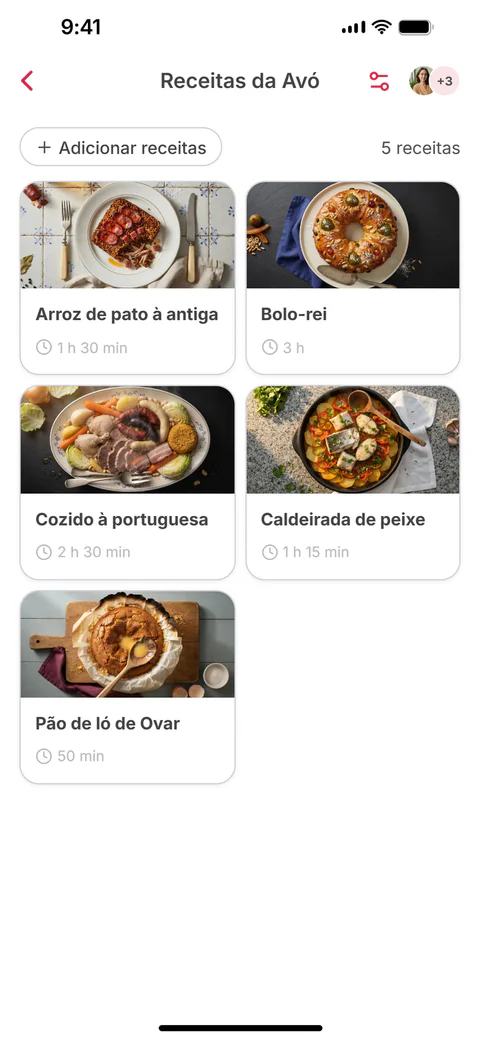 A coleção partilhada «Receitas da Avó», com seis receitas; a sexta, Bacalhau com natas, acabou de ser adicionada