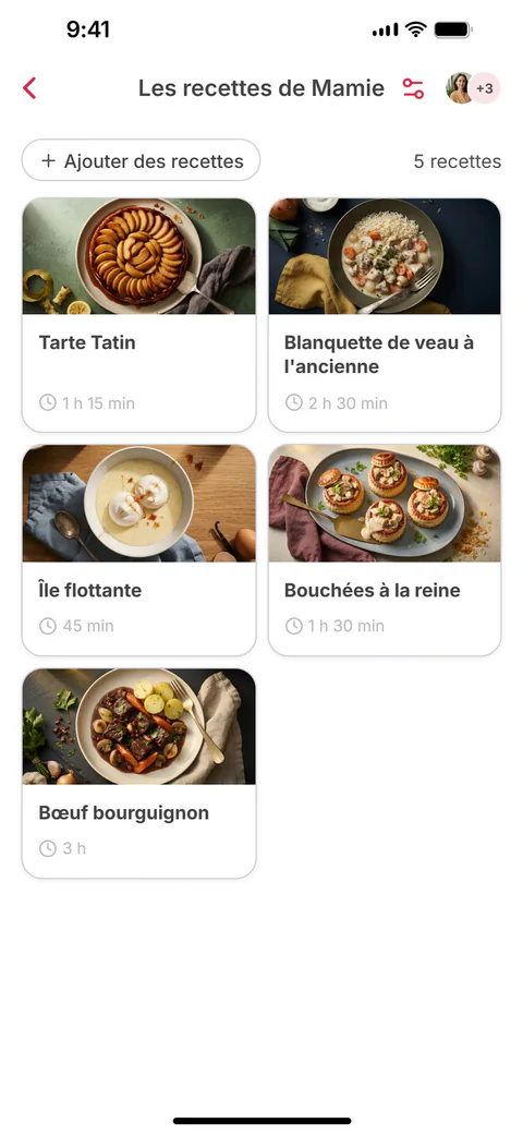 La collection partagée « Les recettes de Mamie » avec six recettes ; la sixième, le Paris-Brest, vient d’être ajoutée