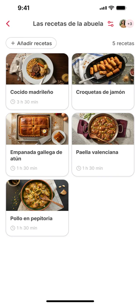 La colección compartida «Las recetas de la abuela», con seis recetas; la sexta, Torrijas, se acaba de añadir