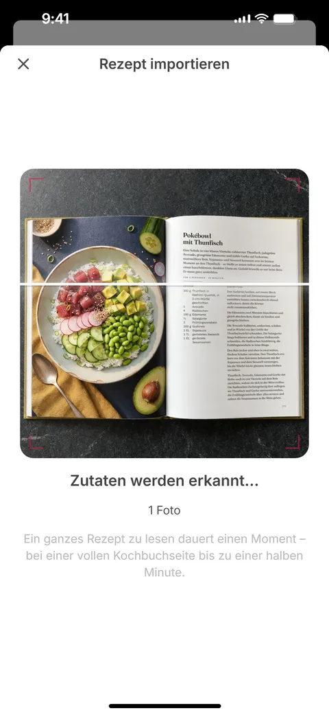 App-Screen: Rezept per Foto importieren