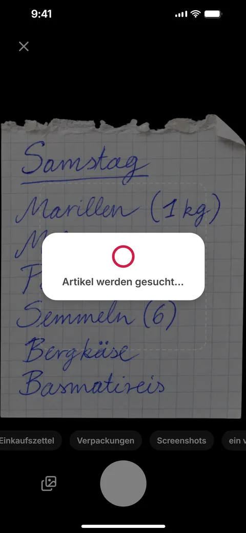 App-Screen: Handgeschriebene Liste scannen